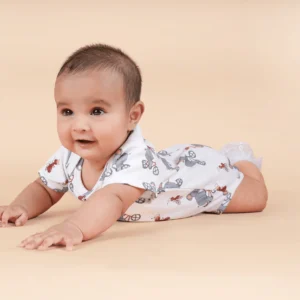 Teddytot Interlock Elephant Pattern Digital Print Organic Cotton Onesie
