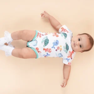 Teddytot Interlock Ocean Life Creatures Digital Print Organic Cotton Onesie
