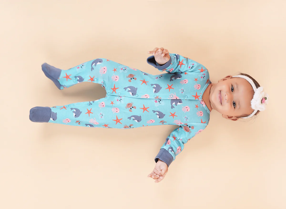 Teddytot Sea Life Print Organic Cotton Footed Romper + Sleepsuit