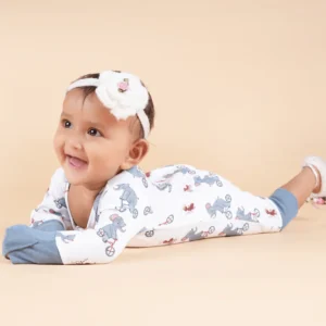 Teddytot Interlock Elephant Print Digital Print Organic Cotton Romper