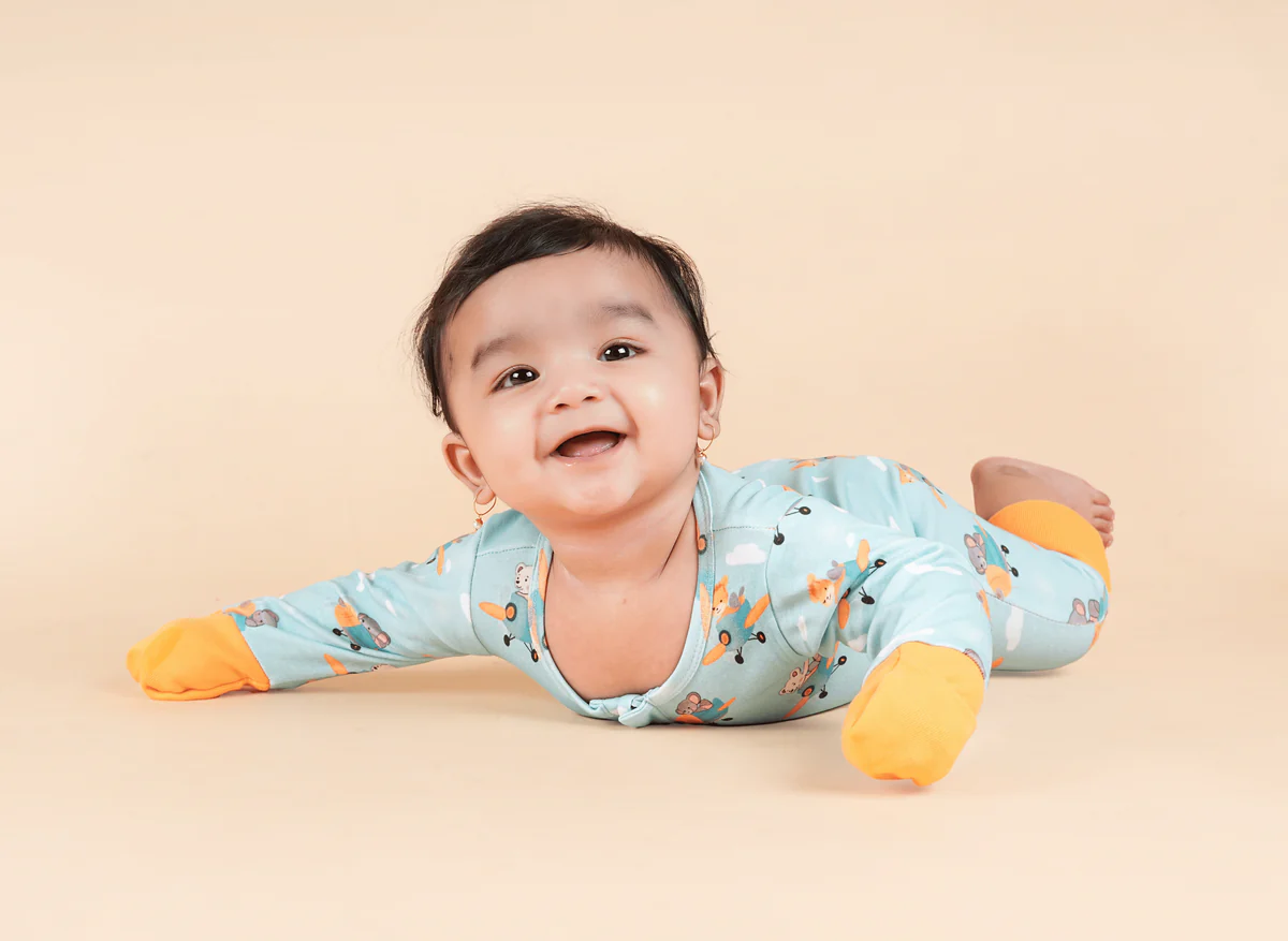 Teddytot Interlock Airplane Pattern Digital Print Organic Cotton Romper