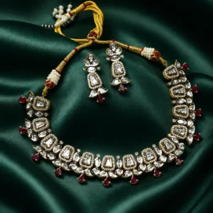 Zevar Club 22K Gold-Plated White Kundan & Ruby Pink Stone Studded Cubic Zirconia Accents Bridal Statement Necklace Set