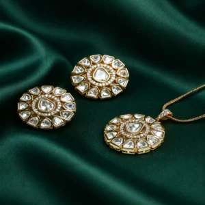 Zevar Club 22K Gold-Plated Uncut Flower Kundan Pendant Set