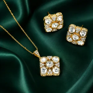 Zevar Club 22K Gold-Plated Floral Motif Kundan Pendant Necklace Set for Women