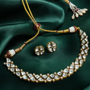 Zevar Club 22K Gold-Plated White Kundan Stone Studded Floral Choker Jewellery Set