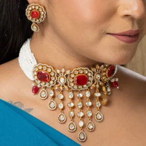 Zevar Club Victorian Ruby Fine Pearl Droplet Choker