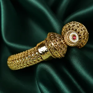 Zevar Club 18K Gold Plated Handcrafted Rajwadi Kada Bangle with Dome Motif Ruby Red & White Stone Detailing