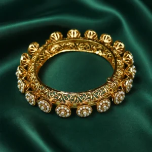 Zevar Club 22K Gold-Plated Handcrafted Floral Drop with White Pearl Bracelet