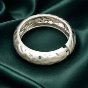 Zevar Club Bold Silver Tone Stainless Steel Tarnish Free Waterproof Hammered Texture Openable Statement Bracelet for Women