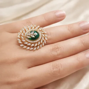 Zevar Club Glam Emerald Green Gold Plated Diamond Statement Cocktail Ring