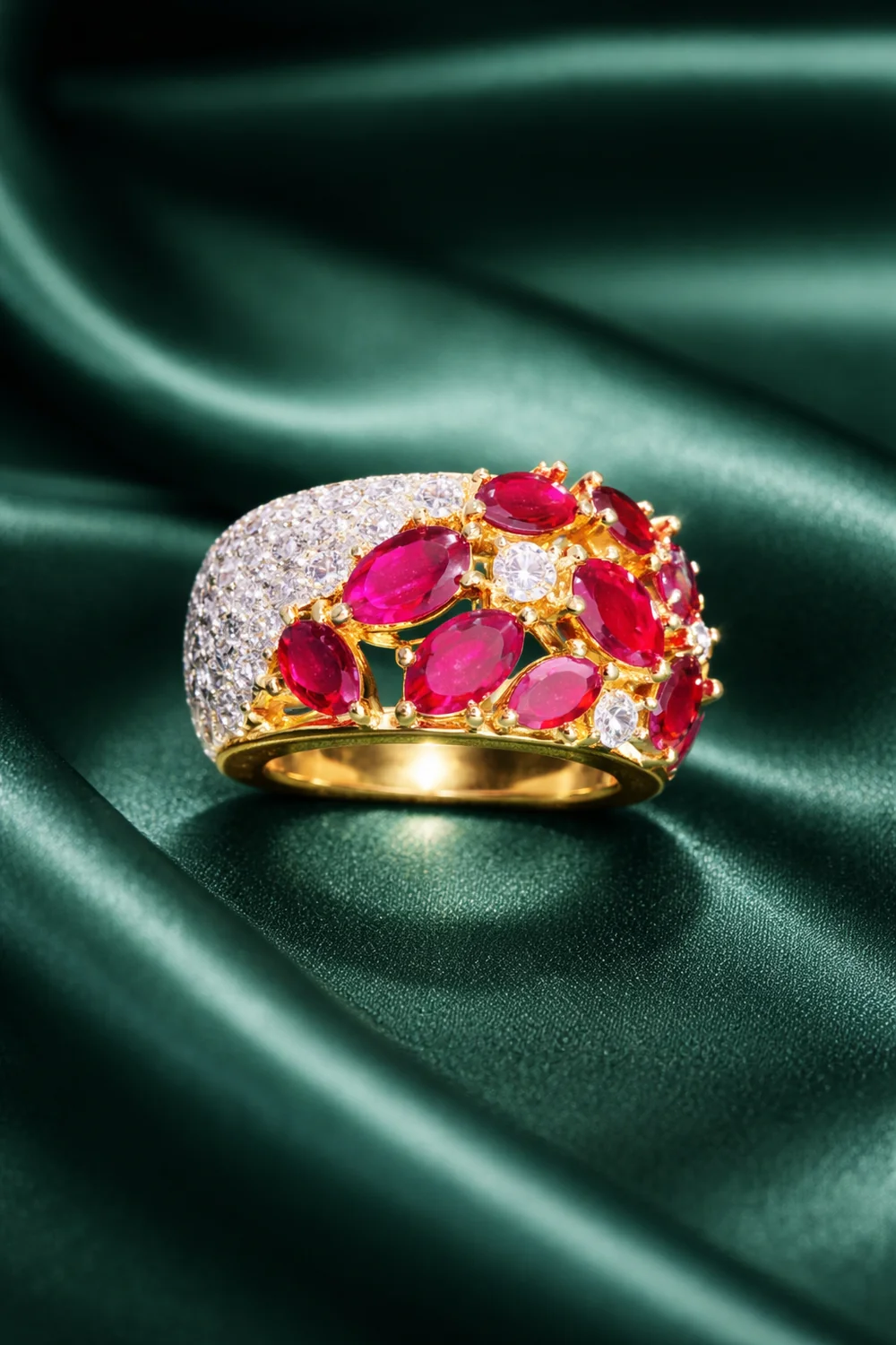 Zevar Club Ruby Red Gold Plated Statement Band Ring