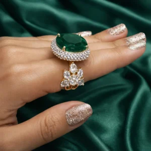 Zevar Club Emerald Green Gold & Silver Statement Cocktail Ring for Women