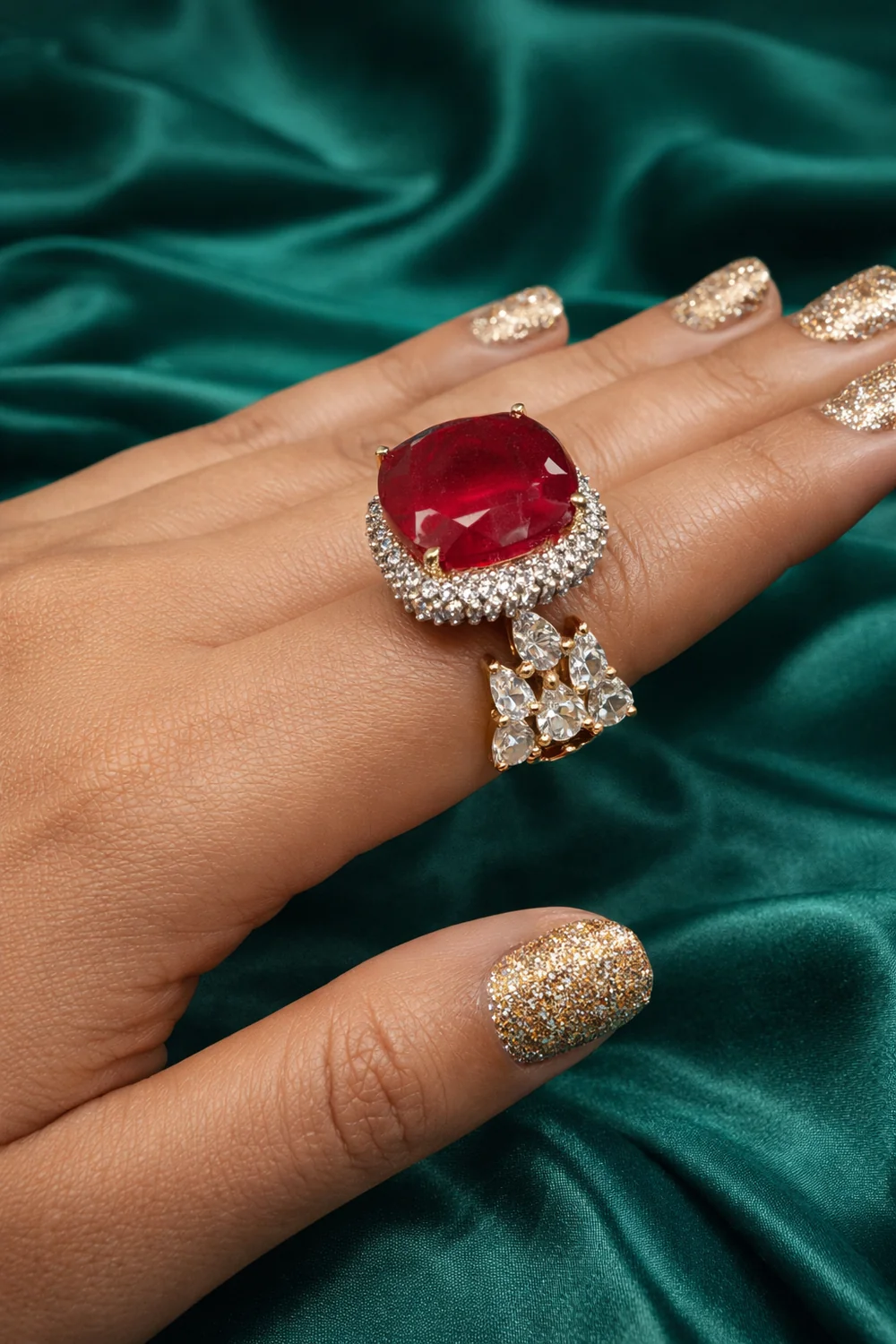 Zevar Club Ruby Red Gold & Silver Statement Cocktail Ring