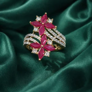 Zevar Club Ruby Red Gold & Silver Timeless Statement Ring