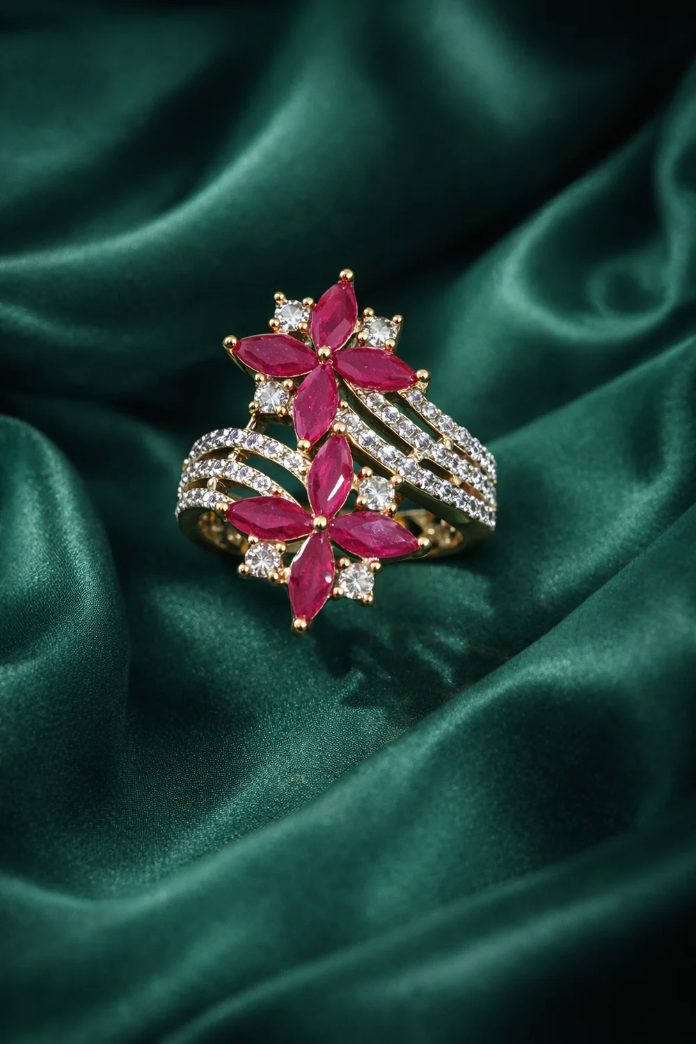 Zevar Club Ruby Red Gold & Silver Timeless Statement Ring