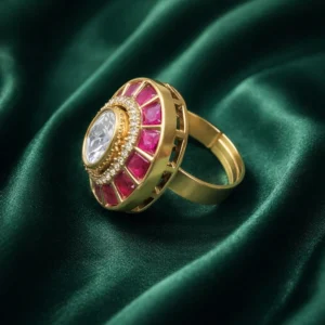 Zevar Club Adjustable Mustard Yellow Gold Plated Kundan Statement Ring