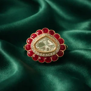 Zevar Club Ruby Red Gold Plated Assymentric Heritage Statement Ring