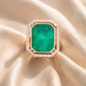 Zevar Club Adjustable Gold Plated Emerald Diamond Statement Ring