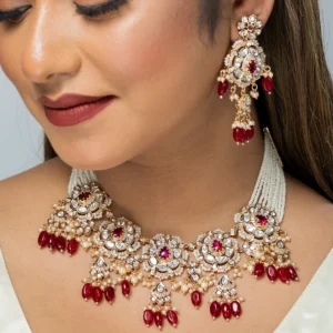 Zevar Club Semi Bridal Flower Shaped Uncut Kundan Pearls Full Set