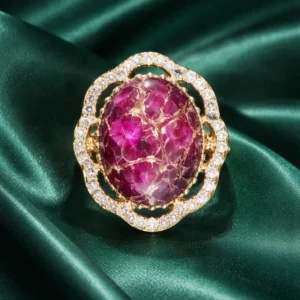 Zevar Club Adjustable Rose Pink Gold Plated Kundan Statement Ring