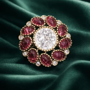 Zevar Club Adjustable Ruby Red Gold Plated Kundan Statement Ring for Women